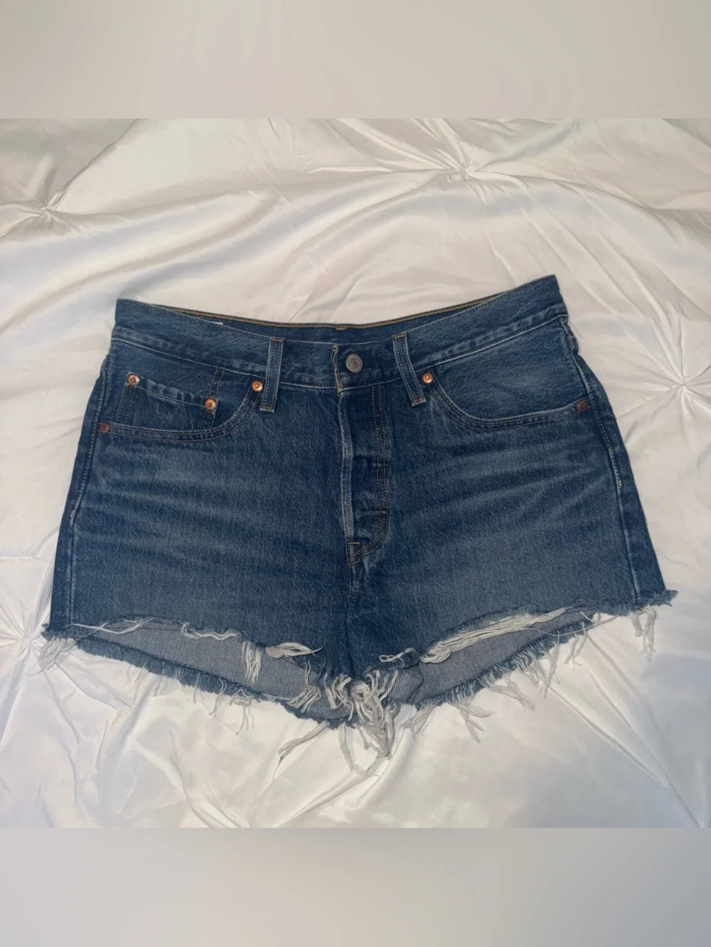 Levi's Dark Blue Distressed Denim Shorts